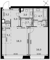 Планировка двухкомнатной(квартира) площадью 60.5 квадратных метров в “ЖК Амбер Сити”