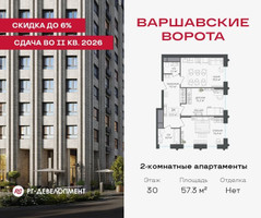 Планировка двухкомнатной(квартира) площадью 57.3 квадратных метров в “ЖК Варшавские ворота”
