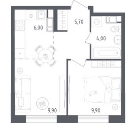 Планировка однокомнатной(квартира) площадью 35.5 квадратных метров в ЖК “ЖК Ольховый Квартал”