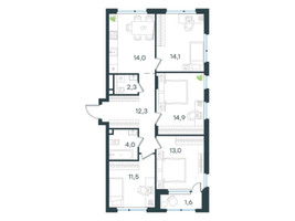 Планировка 4+ комнатной(квартира) площадью 87.7 квадратных метров в “ЖК Level Лесной”