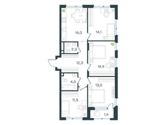 Планировка 4+ комнатной(квартира) площадью 87.7 квадратных метров в ЖК “ЖК Level Лесной”