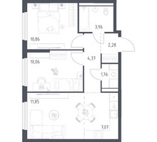 Планировка двухкомнатной(квартира) площадью 52.21 квадратных метров в “ЖК Пригород Лесное”