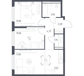 Планировка двухкомнатной(квартира) площадью 52.21 квадратных метров в ЖК “ЖК Пригород Лесное”