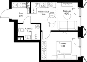 Планировка однокомнатной(квартира) площадью 34.5 квадратных метров в “ЖК СЕТ”
