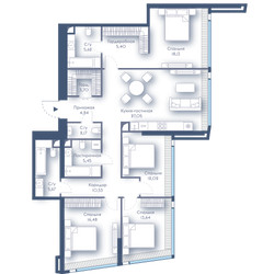 Планировка 4+ комнатной(квартира) площадью 130.1 квадратных метров в ЖК “ЖК Дом Дау”