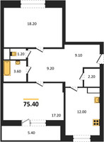 Планировка двухкомнатной(квартира) площадью 75.4 квадратных метров в “ЖК Эдельвейс (Первомайское)”