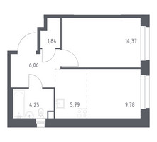 Планировка однокомнатной(квартира) площадью 42.09 квадратных метров в “ЖК ЭкоБунино (Южное Бунино)”