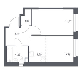 Планировка однокомнатной(квартира) площадью 42.09 квадратных метров в ЖК “ЖК ЭкоБунино (Южное Бунино)”