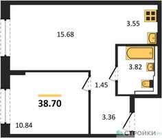 Планировка однокомнатной(квартира) площадью 38.7 квадратных метров в “ЖК Рублевский Квартал”