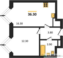 Планировка однокомнатной(квартира) площадью 36.3 квадратных метров в “ЖК Wave (Вейв)”