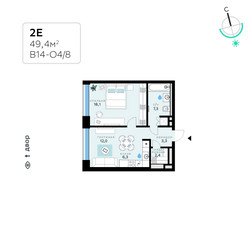 Планировка двухкомнатной(квартира) площадью 49.4 квадратных метров в ЖК “СберСити в Рублево-Архангельском”