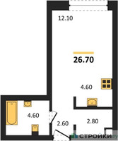 Планировка студии(квартира) площадью 26.7 квадратных метров в “ЖК Moments (Моментс)”