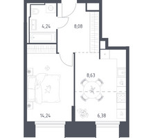 Планировка однокомнатной(апартаменты) площадью 41.57 квадратных метров в “ЖК Скай Спутник”