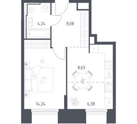 Планировка однокомнатной(апартаменты) площадью 41.57 квадратных метров в ЖК “ЖК Скай Спутник”