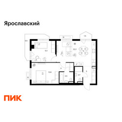 Планировка двухкомнатной(квартира) площадью 64.3 квадратных метров в ЖК “ЖК Ярославский”