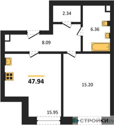 Планировка однокомнатной(квартира) площадью 47.94 квадратных метров в ЖК “ЖК Sezar City (Сезар Сити)”