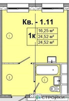 Планировка студии(квартира) площадью 24.52 квадратных метров в “ЖК Радость (Радумля Парк)”
