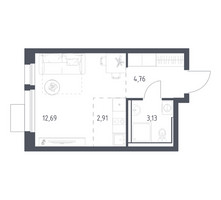 Планировка студии(квартира) площадью 23.8 квадратных метров в “ЖК Квартал Авиаторов”