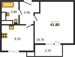 Планировка однокомнатной(квартира) площадью 38.3 квадратных метров в “ЖК Парк Легенд 2”