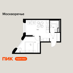 Планировка однокомнатной(квартира) площадью 32 квадратных метров в ЖК “ЖК Москворечье”