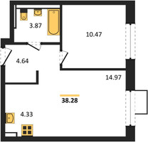 Планировка однокомнатной(квартира) площадью 38.28 квадратных метров в “ЖК Квартал Сабурово”
