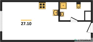 Планировка студии(апартаменты) площадью 27.1 квадратных метров в “ЖК Nametkin Tower (Наметкин Тауэр)”