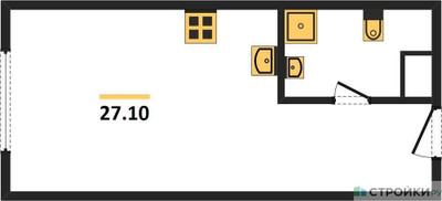 Планировка студии(апартаменты) площадью 27.1 квадратных метров в ЖК “ЖК Nametkin Tower (Наметкин Тауэр)”
