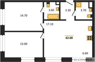 Планировка двухкомнатной(квартира) площадью 62 квадратных метров в “Жилые кварталы Белый Град”