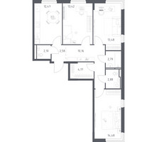 Планировка трехкомнатной(квартира) площадью 78.53 квадратных метров в “ЖК Мытищи Парк”