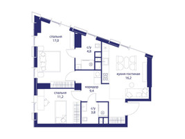 Планировка двухкомнатной(квартира) площадью 62.4 квадратных метров в “ЖК Событие”