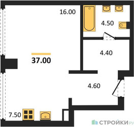 Планировка студии(квартира) площадью 37.6 квадратных метров в ЖК “ЖК River Park Кутузовский (Ривер Парк Тауэрс)”