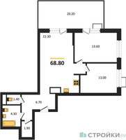 Планировка двухкомнатной(квартира) площадью 68.8 квадратных метров в “ЖК Foreville (Форевилль)”