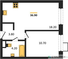 Планировка однокомнатной(квартира) площадью 36.9 квадратных метров в “ЖК Foreville (Форевилль)”
