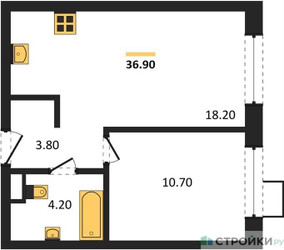 Планировка однокомнатной(квартира) площадью 36.9 квадратных метров в ЖК “ЖК Foreville (Форевилль)”