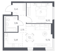 Планировка однокомнатной(квартира) площадью 40.46 квадратных метров в “ЖК Пригород Лесное”