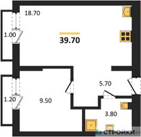Планировка однокомнатной(квартира) площадью 39.7 квадратных метров в “ЖК Первый квартал”