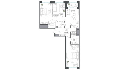 Планировка 4+ комнатной(квартира) площадью 85.1 квадратных метров в ЖК “ЖК Михалковский”