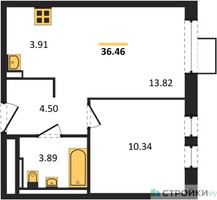 Планировка однокомнатной(квартира) площадью 36.46 квадратных метров в “ЖК Квартал Ивакино”