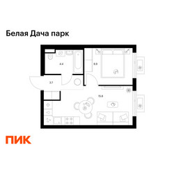 Планировка однокомнатной(квартира) площадью 32.8 квадратных метров в ЖК “ЖК Белая Дача парк”
