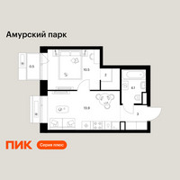 Планировка однокомнатной(квартира) площадью 34 квадратных метров в “ЖК Амурский парк”
