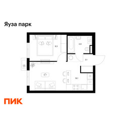 Планировка однокомнатной(квартира) площадью 32.4 квадратных метров в ЖК “ЖК Яуза Парк (Мытищи)”