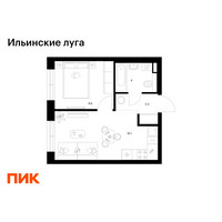 Планировка однокомнатной(квартира) площадью 33 квадратных метров в “ЖК Ильинские луга”