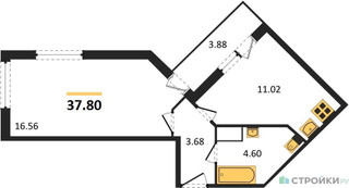 Планировка однокомнатной(квартира) площадью 37.8 квадратных метров в “ЖК Светлый мир БиоПолис”