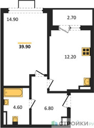 Планировка однокомнатной(квартира) площадью 39.7 квадратных метров в ЖК “ЖК Бунинские кварталы”