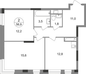 Планировка двухкомнатной(квартира) площадью 56.9 квадратных метров в ЖК “ЖК Первый Московский”
