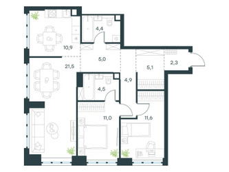 Планировка трехкомнатной(квартира) площадью 81.2 квадратных метров в ЖК “ЖК Level Южнопортовая”