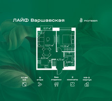 Планировка двухкомнатной(квартира) площадью 41.96 квадратных метров в “Жилой квартал Лайф Варшавская”