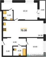 Планировка двухкомнатной(квартира) площадью 73.2 квадратных метров в “ЖК Первый квартал”
