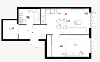 Планировка однокомнатной(квартира) площадью 43.1 квадратных метров в “ЖК Томилинский бульвар”