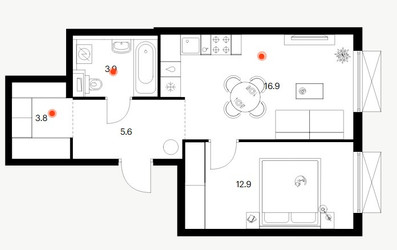 Планировка однокомнатной(квартира) площадью 43.1 квадратных метров в ЖК “ЖК Томилинский бульвар”